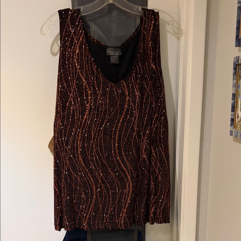 Dressbarn Woman Sz 18/20 Glittering Black and Pink Sparkle Tank Top